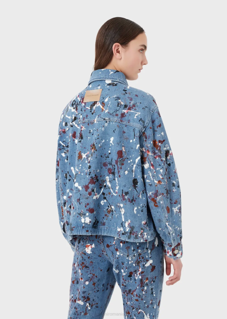 femei R802G242 jachetă din denim cu aspect vintage cu pete multicolore Armani multicolor