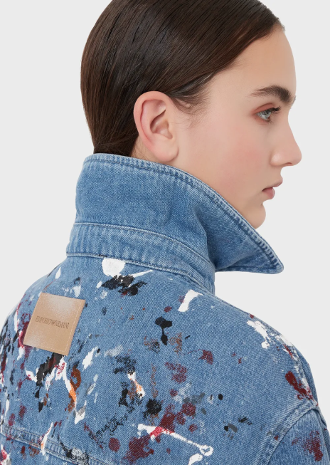 femei R802G242 jachetă din denim cu aspect vintage cu pete multicolore Armani multicolor