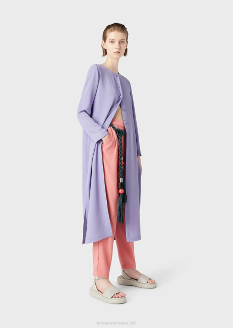 femei R802G244 pardesiu din material granit cu nasturi si fante laterale Armani Violet