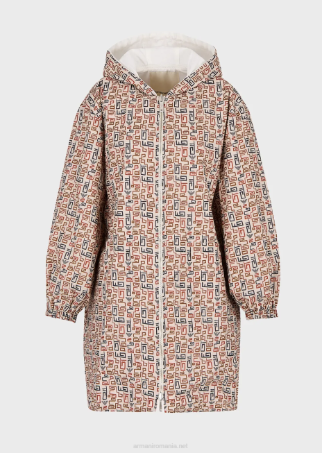 femei R802G248 colecție sustenabilă parka reversibilă din twill organic, cu glugă și șnur Armani alb ca laptele