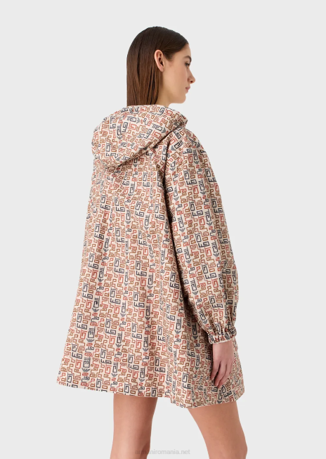 femei R802G248 colecție sustenabilă parka reversibilă din twill organic, cu glugă și șnur Armani alb ca laptele