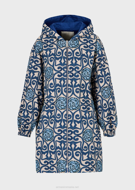 femei R802G249 colecție sustenabilă parka reversibilă din twill organic, cu glugă și șnur Armani albastru