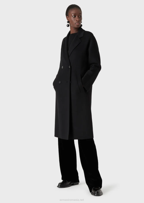 femei R802G253 Palton dublu din lână casentino și cașmir Armani negru