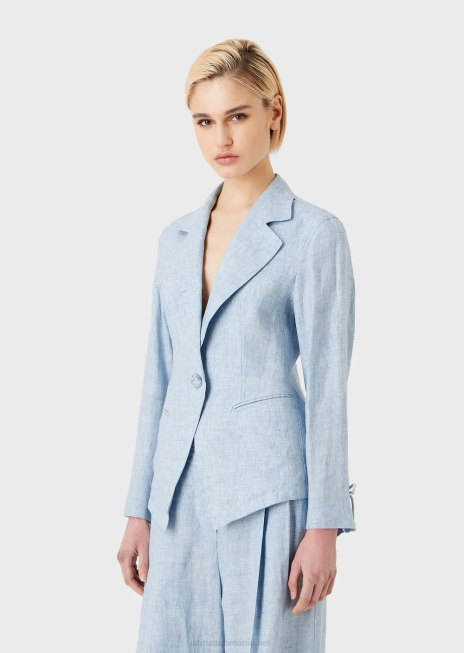 femei R802G413 jachetă cu un singur piept din in jaspe cu detaliu snur la manșete Armani azur