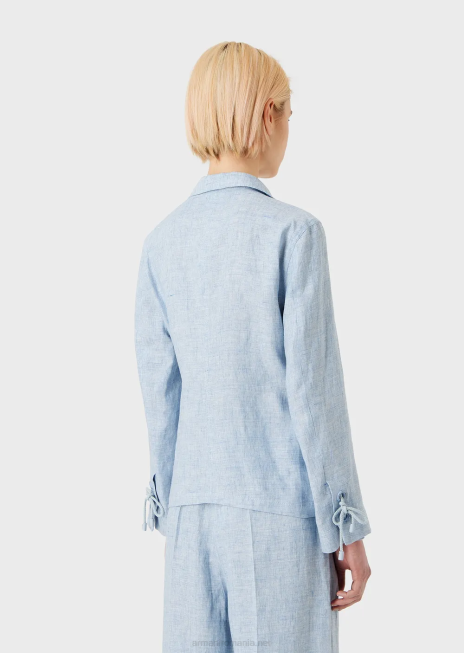 femei R802G413 jachetă cu un singur piept din in jaspe cu detaliu snur la manșete Armani azur