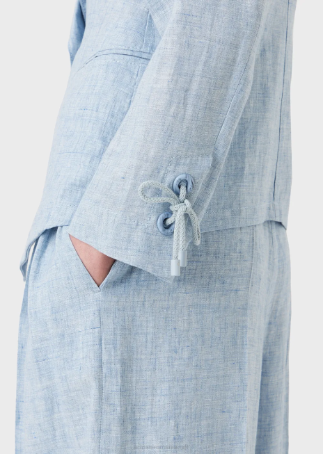 femei R802G413 jachetă cu un singur piept din in jaspe cu detaliu snur la manșete Armani azur