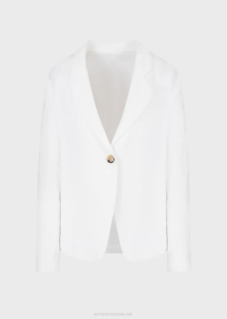 femei R802G417 jachetă cu un singur piept, cu oglindă și cu legare la spate, într-un amestec de in cu efect shantung Armani alb