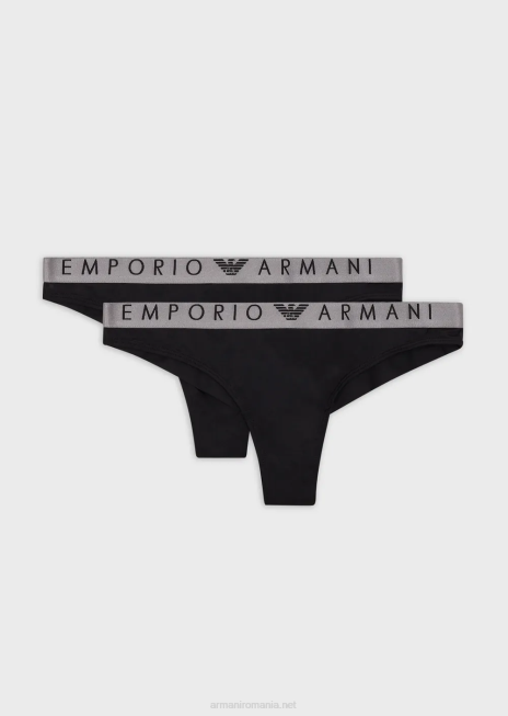 femei R802G131 pachet de două slip brazilian emblematici din microfibră reciclată Armani negru