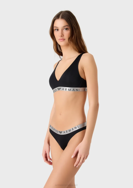 femei R802G131 pachet de două slip brazilian emblematici din microfibră reciclată Armani negru