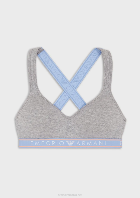 femei R802G134 Braletă emblematică căptușită din bumbac organic, cu bandă sub logo Armani gri