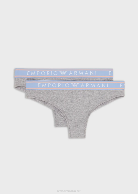 femei R802G135 pachet de două slip brazilian emblematici din bumbac organic, cu talie cu logo Armani gri