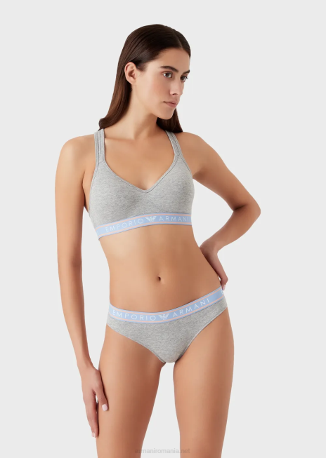 femei R802G135 pachet de două slip brazilian emblematici din bumbac organic, cu talie cu logo Armani gri