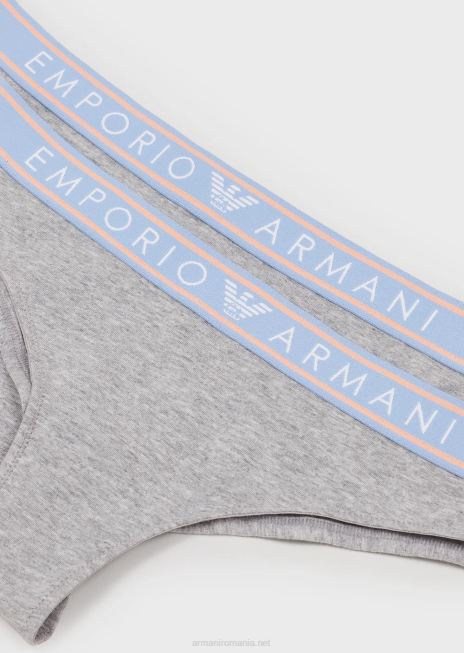 femei R802G135 pachet de două slip brazilian emblematici din bumbac organic, cu talie cu logo Armani gri