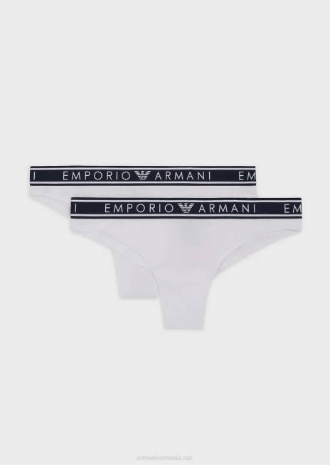 femei R802G136 pachet de două slip brazilian emblematici din bumbac organic, cu talie cu logo Armani alb