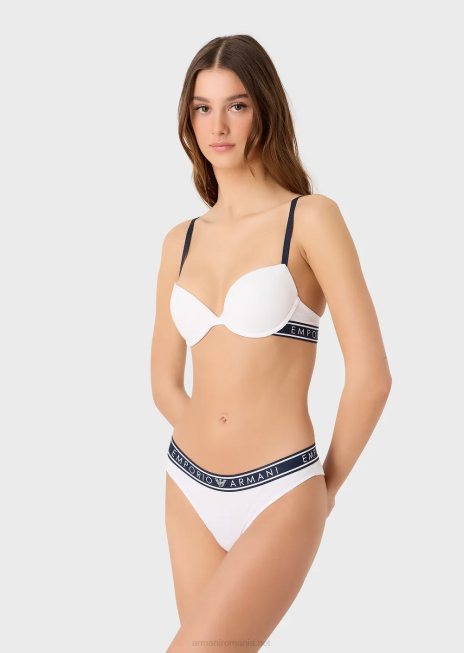 femei R802G136 pachet de două slip brazilian emblematici din bumbac organic, cu talie cu logo Armani alb