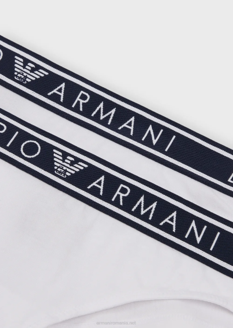 femei R802G136 pachet de două slip brazilian emblematici din bumbac organic, cu talie cu logo Armani alb