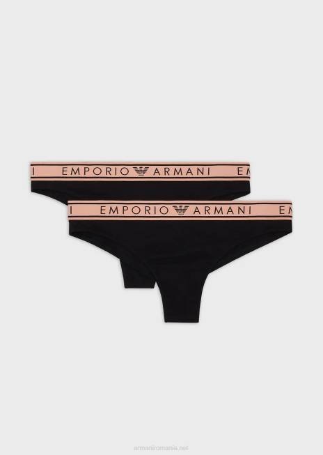 femei R802G137 pachet de două slip brazilian emblematici din bumbac organic, cu talie cu logo Armani negru