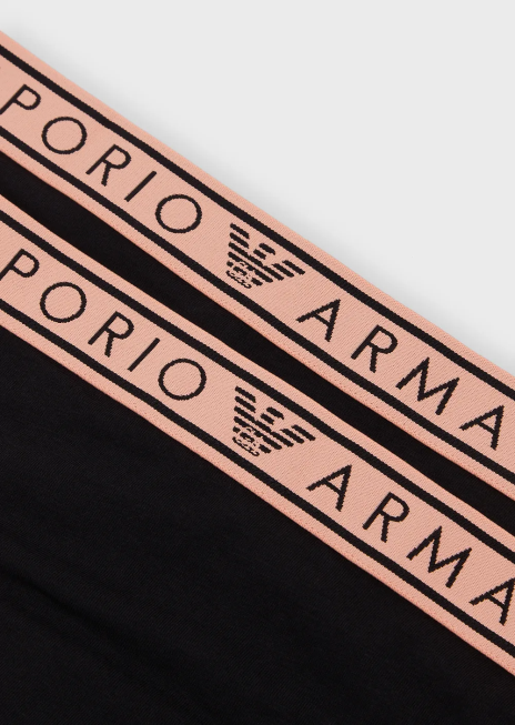 femei R802G137 pachet de două slip brazilian emblematici din bumbac organic, cu talie cu logo Armani negru