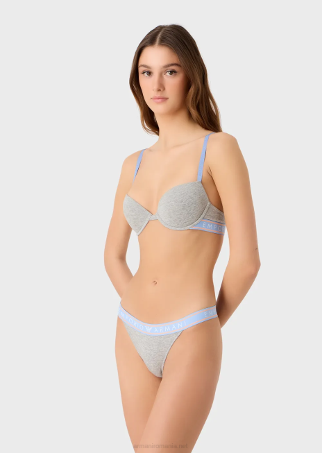 femei R802G138 pachet de două tangi emblematici din bumbac organic, cu talie cu logo Armani gri