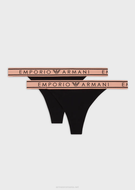 femei R802G139 pachet de două tangi emblematici din bumbac organic, cu talie cu logo Armani negru