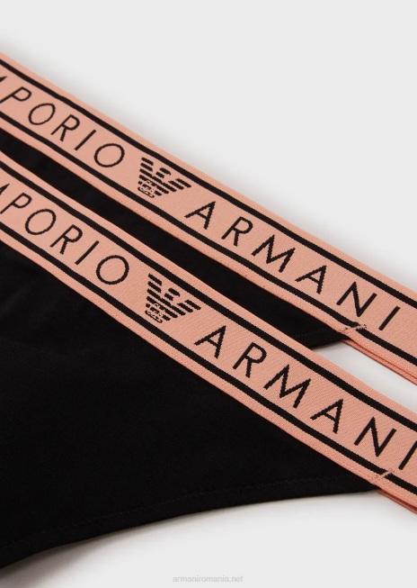 femei R802G139 pachet de două tangi emblematici din bumbac organic, cu talie cu logo Armani negru