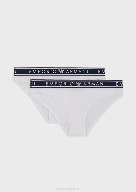 femei R802G141 pachet de două slip emblematici din bumbac organic, cu talie cu logo Armani alb