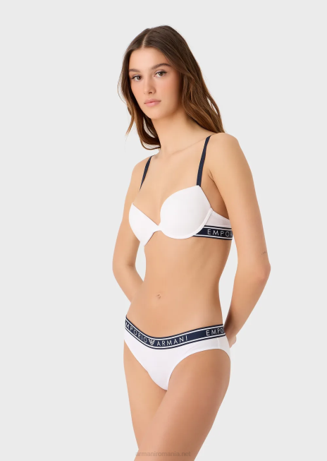 femei R802G141 pachet de două slip emblematici din bumbac organic, cu talie cu logo Armani alb