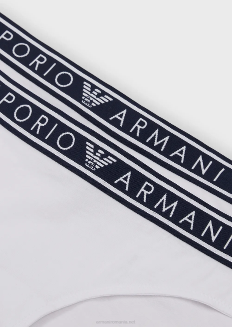 femei R802G141 pachet de două slip emblematici din bumbac organic, cu talie cu logo Armani alb