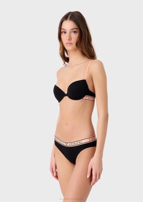 femei R802G142 pachet de două slip emblematici din bumbac organic, cu talie cu logo Armani negru