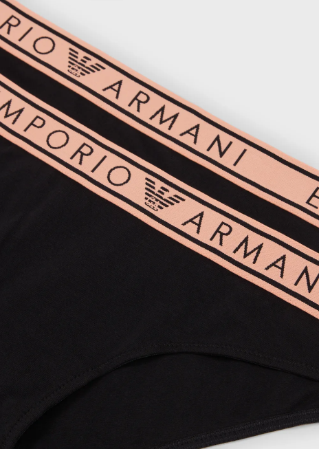 femei R802G142 pachet de două slip emblematici din bumbac organic, cu talie cu logo Armani negru