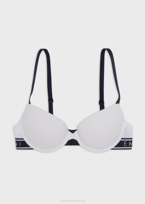 femei R802G143 sutien iconic din bumbac organic, cu push-up, cu bretele cu logo Armani alb