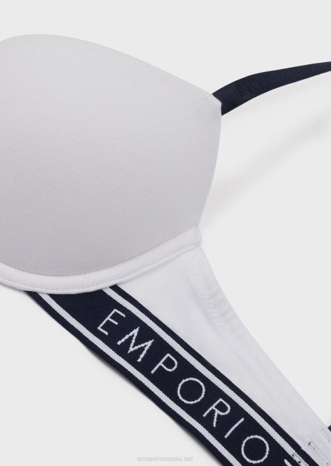 femei R802G143 sutien iconic din bumbac organic, cu push-up, cu bretele cu logo Armani alb