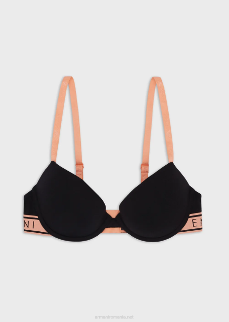 femei R802G144 sutien iconic din bumbac organic, cu push-up, cu bretele cu logo Armani negru