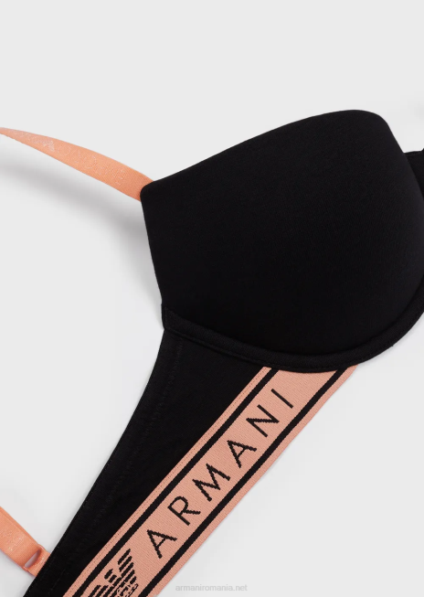 femei R802G144 sutien iconic din bumbac organic, cu push-up, cu bretele cu logo Armani negru