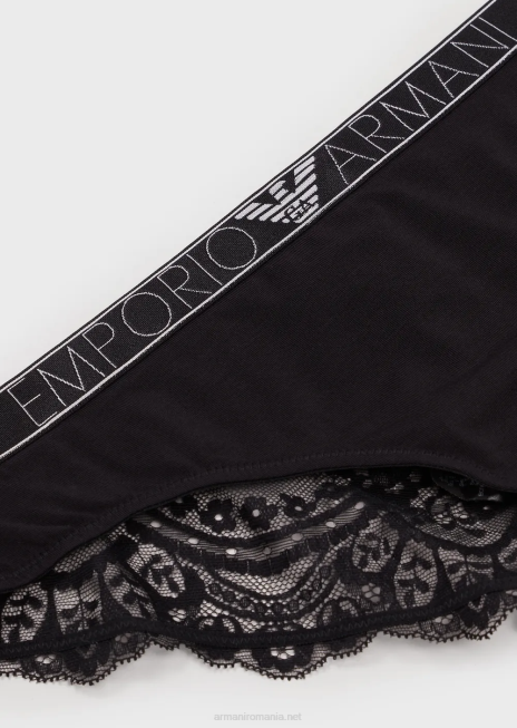 femei R802G147 slip din dantelă de viscoză eco-vâscoză Armani negru