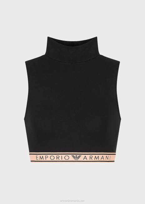 femei R802G173 Crop top emblematic din bumbac organic cu talie cu logo Armani negru