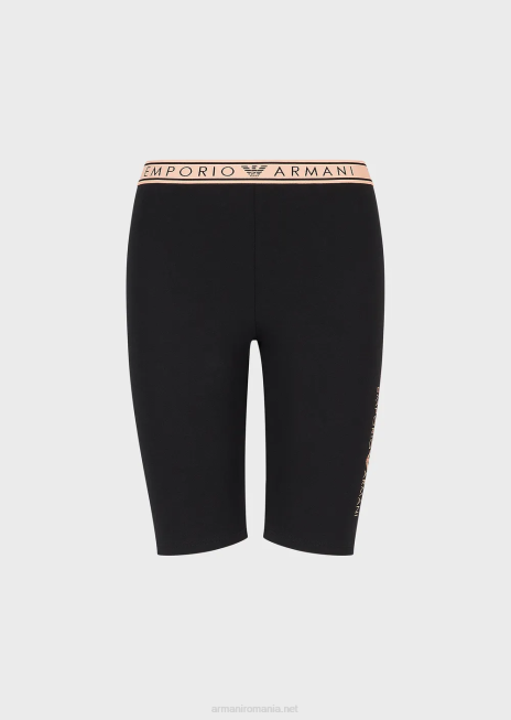femei R802G174 Jambiere de motociclist emblematice din bumbac organic, cu talie cu logo Armani negru