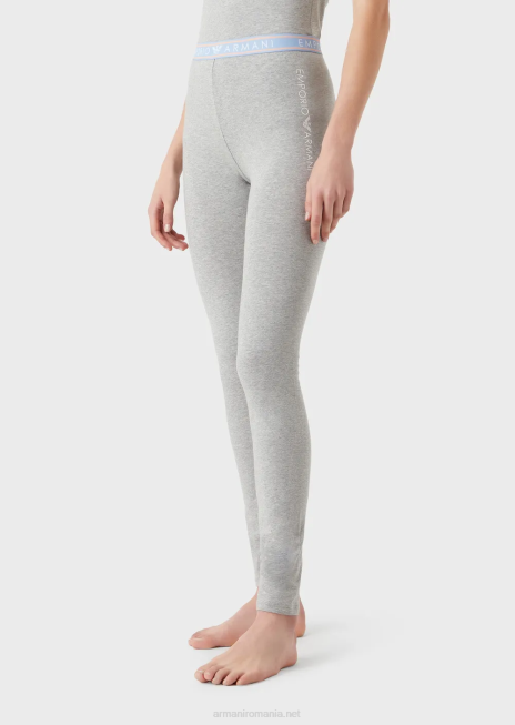 femei R802G175 Jambiere emblematice din bumbac organic cu talie cu logo Armani gri