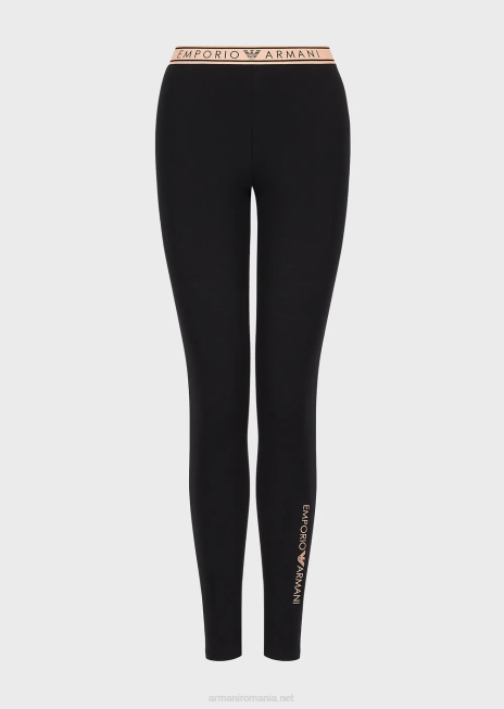 femei R802G176 Jambiere emblematice din bumbac organic cu talie cu logo Armani negru