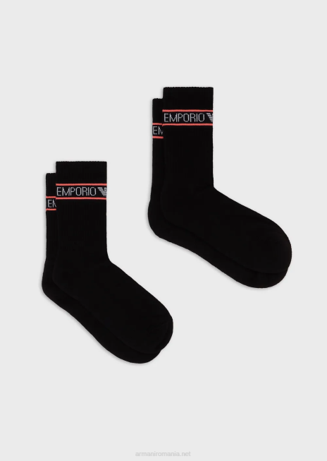 femei R802G184 pachet de două șosete din țesătură cu logo sportiv Armani negru