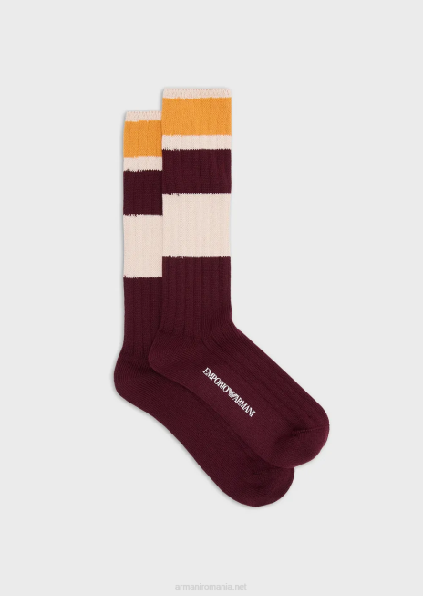 femei R802G186 colecție sustenabilă șosete până la genunchi cu nervuri din bumbac organic Armani maro