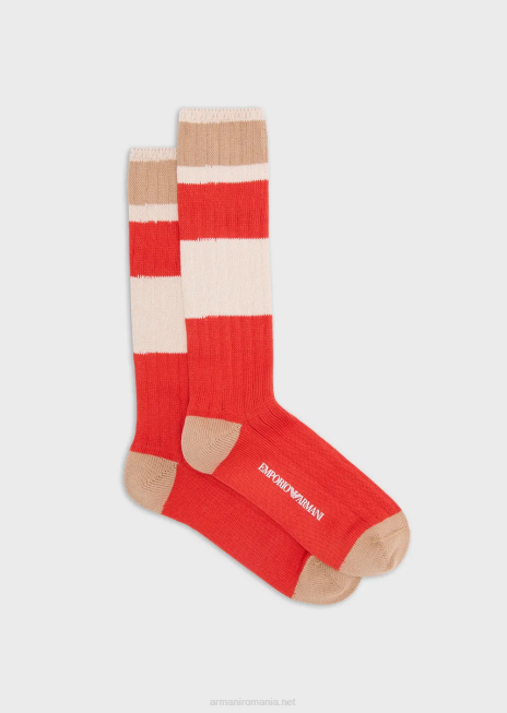 femei R802G187 colecție sustenabilă șosete până la genunchi cu nervuri din bumbac organic Armani portocale