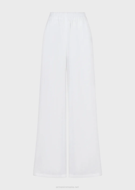 femei R802G260 pantaloni din in pur cu talie elastica Armani alb