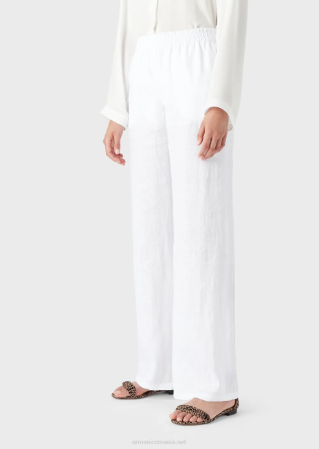 femei R802G260 pantaloni din in pur cu talie elastica Armani alb