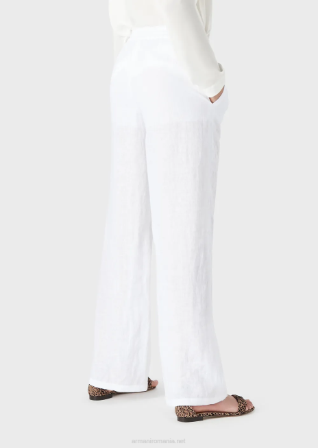 femei R802G260 pantaloni din in pur cu talie elastica Armani alb
