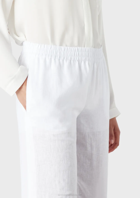 femei R802G260 pantaloni din in pur cu talie elastica Armani alb