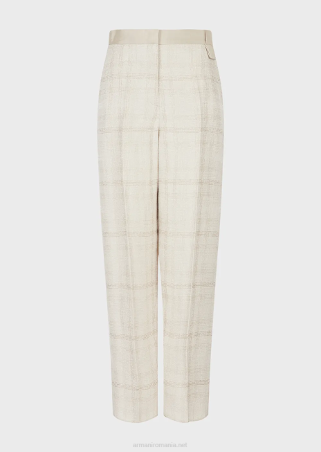 femei R802G263 pantaloni cu talie înaltă din amestec de in prințul de Wales Armani bej