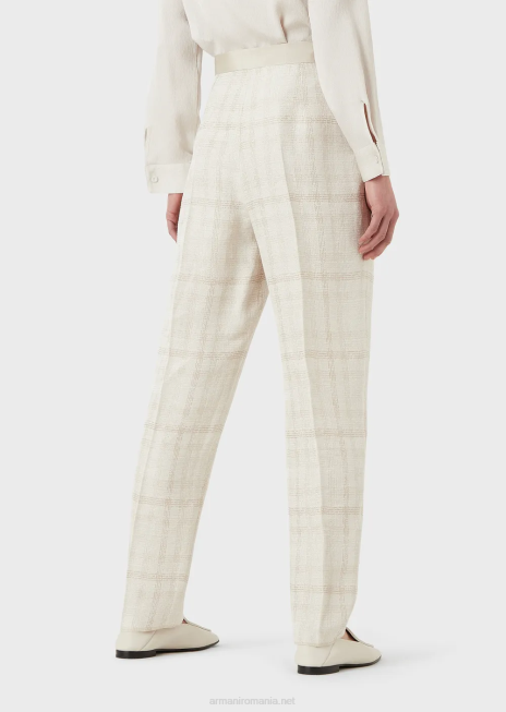 femei R802G263 pantaloni cu talie înaltă din amestec de in prințul de Wales Armani bej