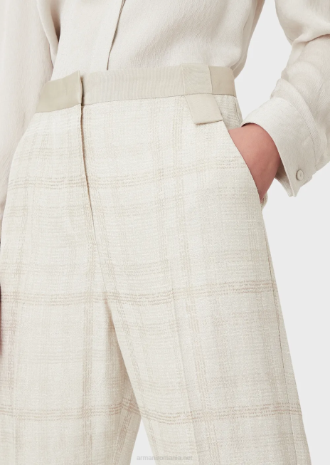 femei R802G263 pantaloni cu talie înaltă din amestec de in prințul de Wales Armani bej