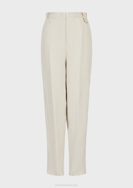 femei R802G264 pantaloni din amestec de in micro-chevron cu talie înaltă Armani bej